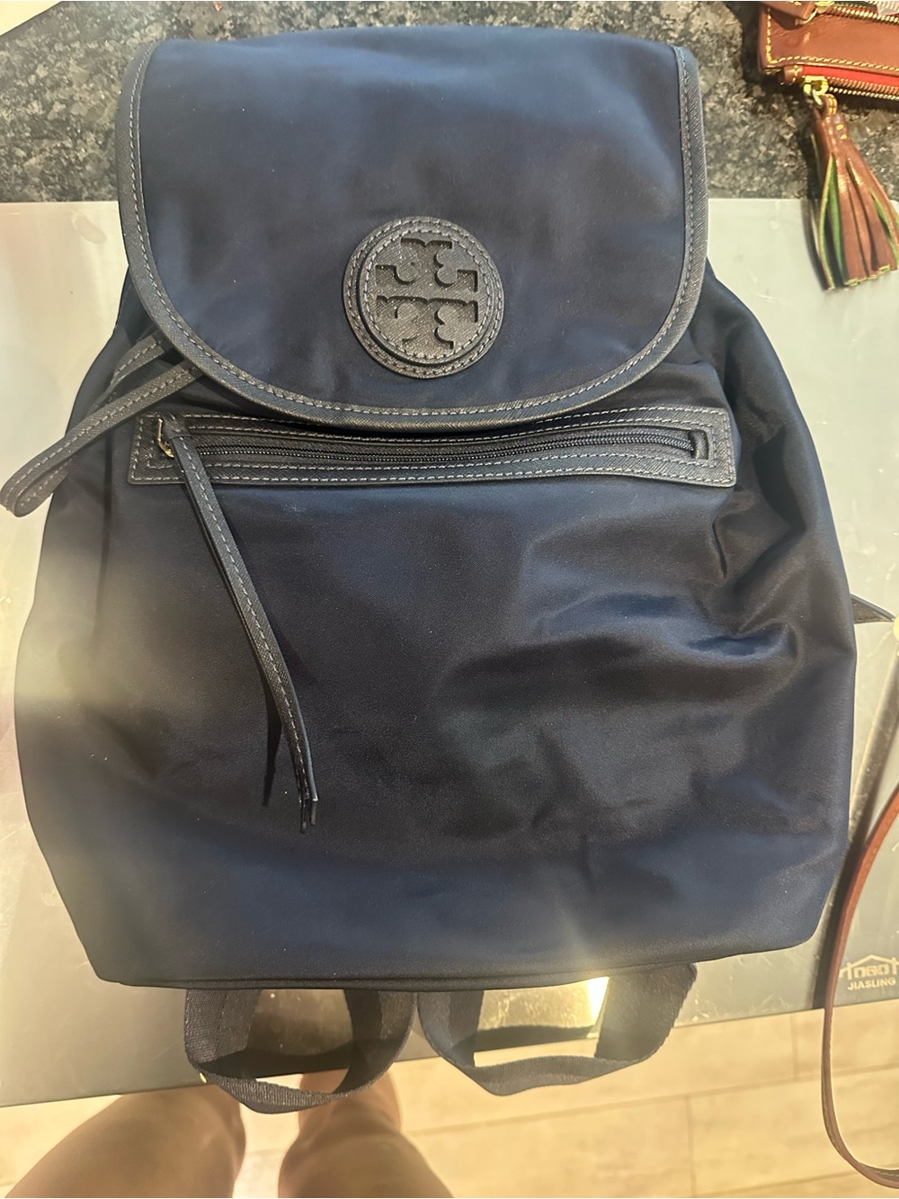 Tory Burch Navy Blue Logo Backpack